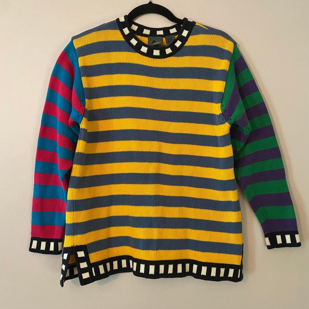 Lizwear Colorful Stripe 90s Boxy Pullover Knit Sweater Whimsy Women Small Petite